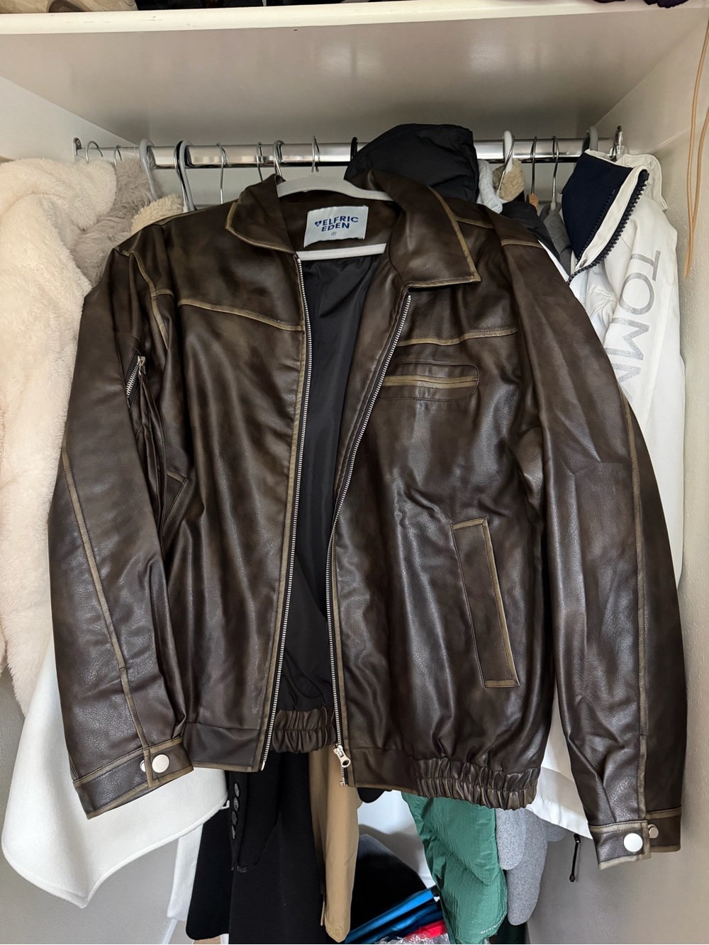 Aelfric Eden Dark Brown Leather Bomber Jacket